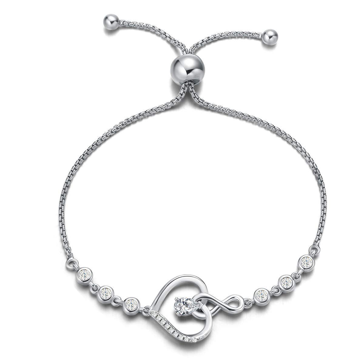 AGVANA Heart Birthstone Bracelets for Women Sterling Silver