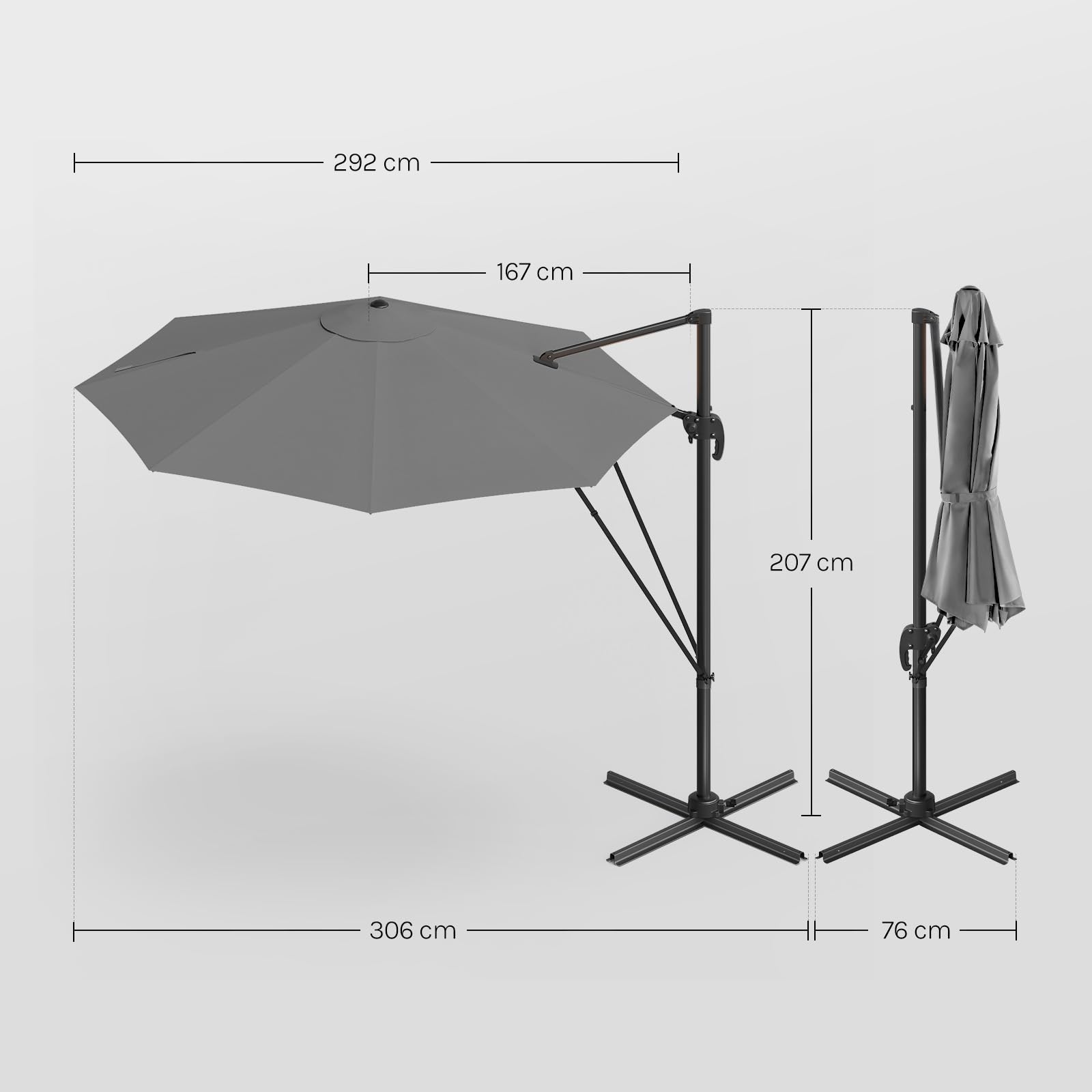 WOLTU Sombrilla Parasol Ø 3 m, Parasol Jardin Giratorio 360°, UPF 50+, Ajustable de 5 Niveles, con Base Manivela Mástil de Metal, para Terraza Playa Piscina Mercado Patio Exterior