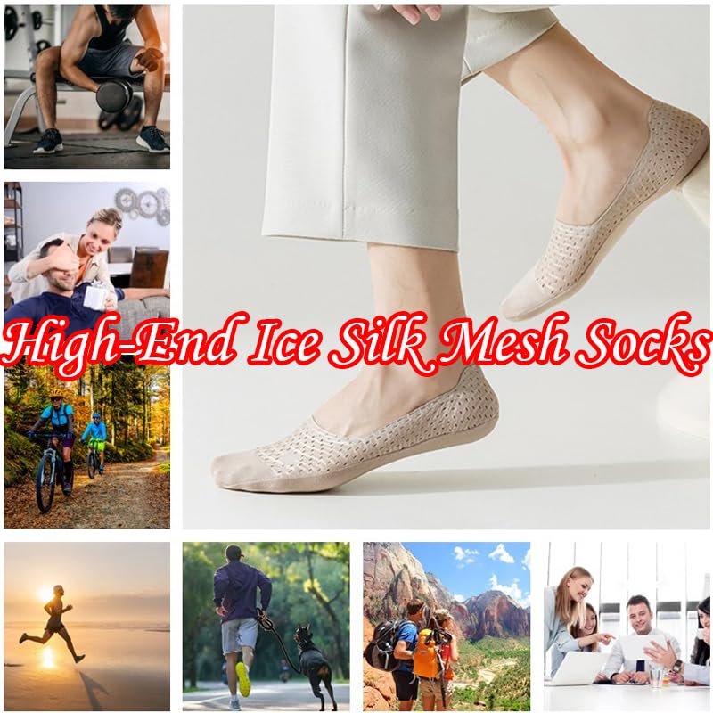 High-End Ice Silk Mesh Socks,Invisible Non-Slip Breathable Ice Silk Socks,Low Cut Thin No Show Loafer Socks for Men2