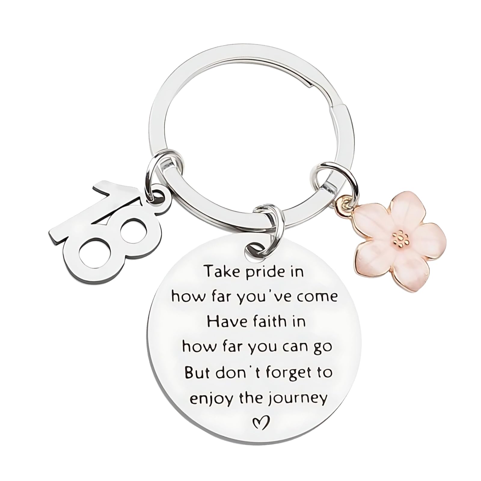 SGETHCH 18th Birthday Gifts for Girls,18th Birthday Keyring,Unique Number Key Rings with Pink Flower,Aesthetic Happy-Birthday Keychain Gifts for Girls Sister Daughter Granddaughter,Friends