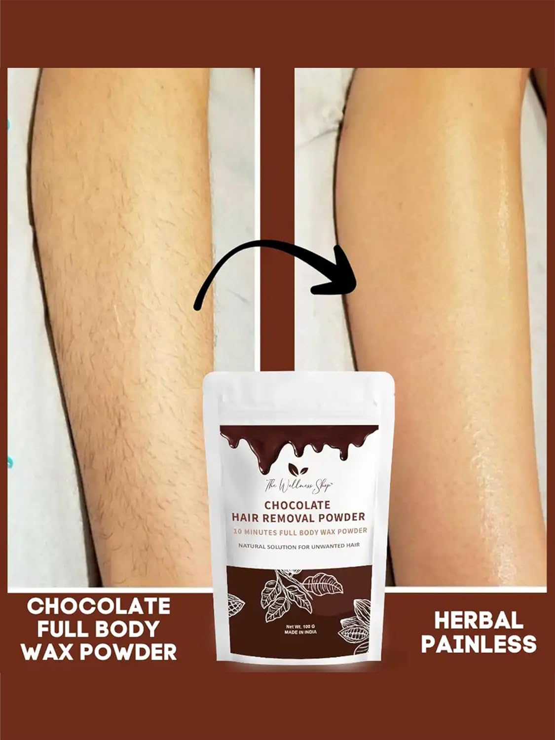 Generic DD Chocolate Full Body Wax 10 Minutes Herbal Hair Removal Wax Powder Easy to use at home, No chemicals - No Irritation, No Skin rashes for Women and Girls (100g) (Chocolate Hair Removal)
