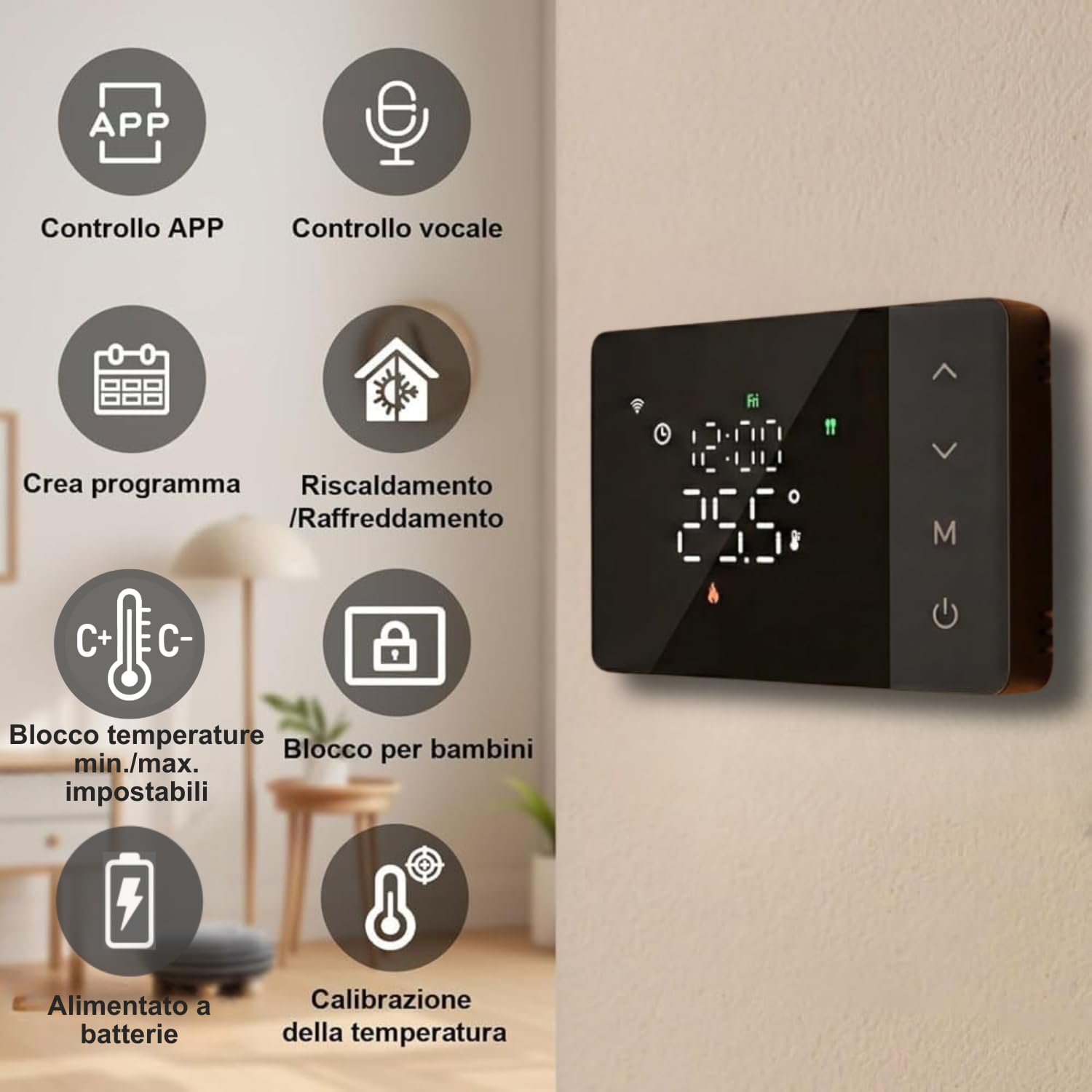 domyno Thermostat WiFi à piles pour chaudière, contrôle smartphone application Alexa Google Chronothermostat intelligent mural boîte 503, 502 programmation hebdomadaire et manuelle (noir)