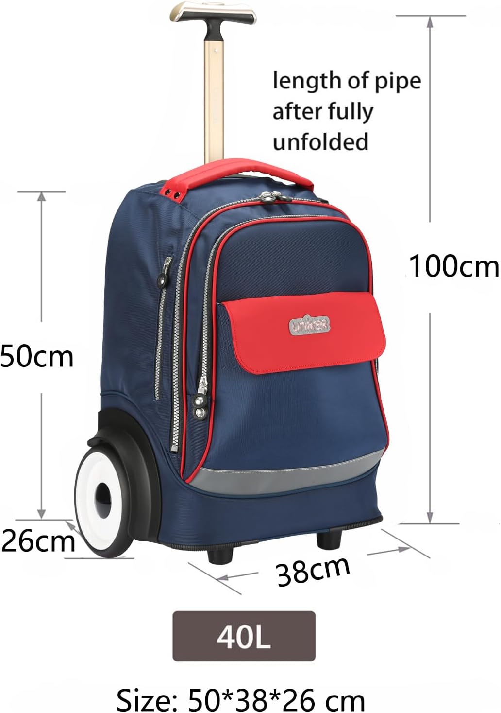 UNIKER Rolling Laptop Bag for 15.6 Inch Laptop,Roller Bag,Backpack with Quiet Wheels,Silent Wheeled Computer Bag, T5- Blue/Red