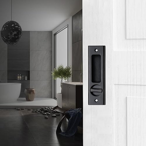 Miniatura 3 de NCL Hardware Manija de puerta corredera para baño, manija de puerta de granero, cerradura de bolsillo redonda de privacidad (níquel satinado)