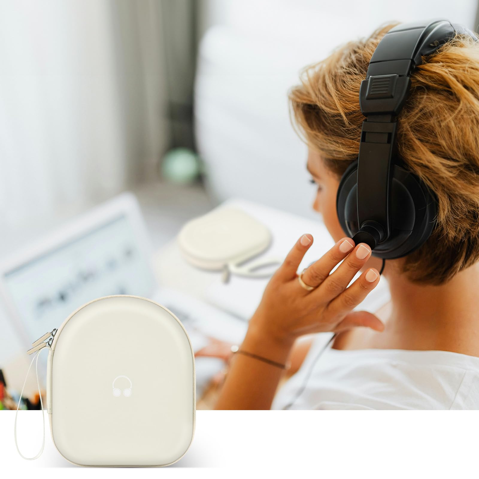 Etui na słuchawki kompatybilne z JBL Tune 510BT/ do Sony WH-CH520/ 520BT/ T570BT/BK bezprzewodowe słuchawki nauszne, etui ochronne Bluetooth, kabel (tylko pudełko) (beżowe)