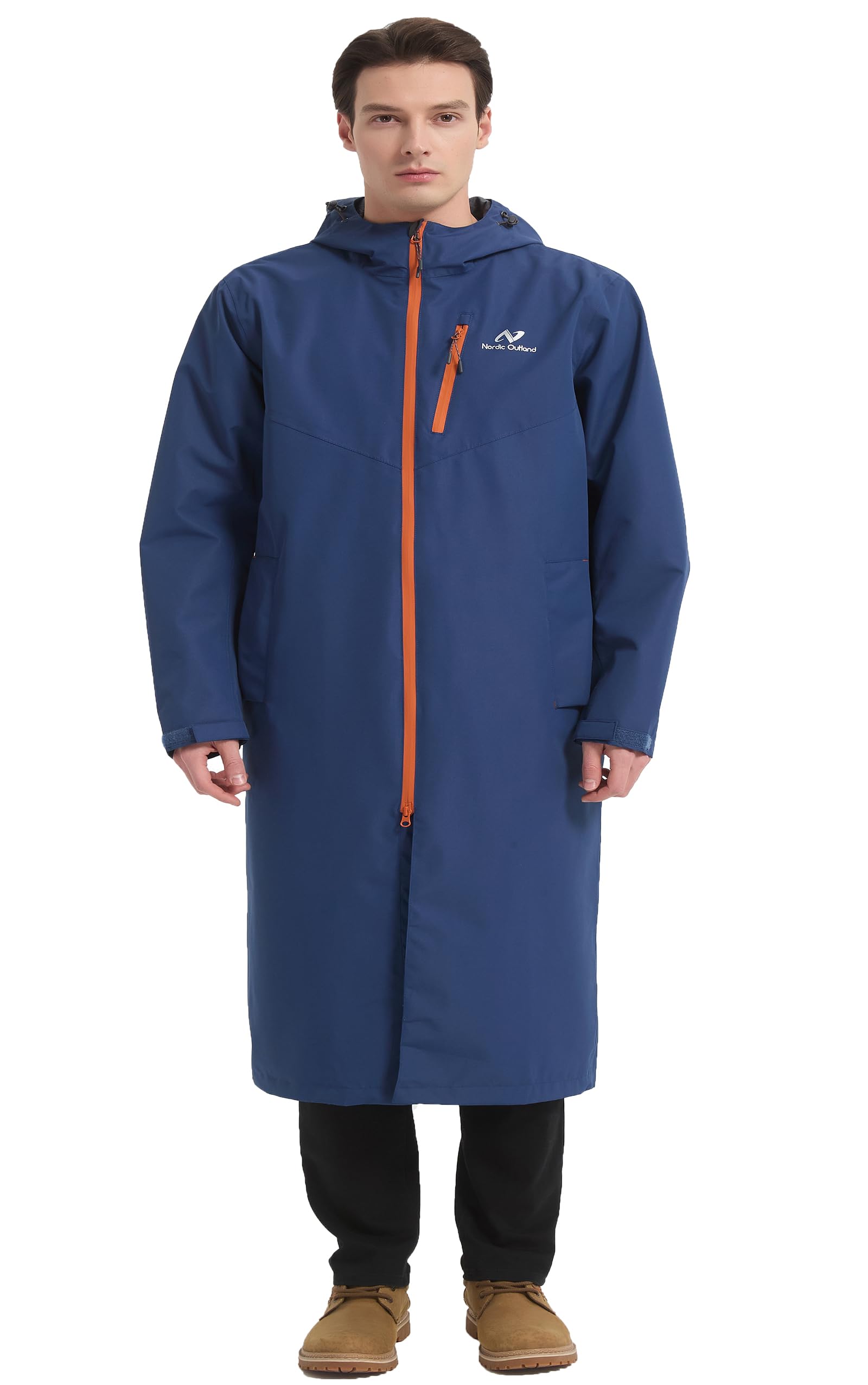 NORDIC OUTLAND Rain Jacket Men,Waterproof Breathable Long Raincoat with Hood Mesh Lining,Windbreaker for outdoor activities