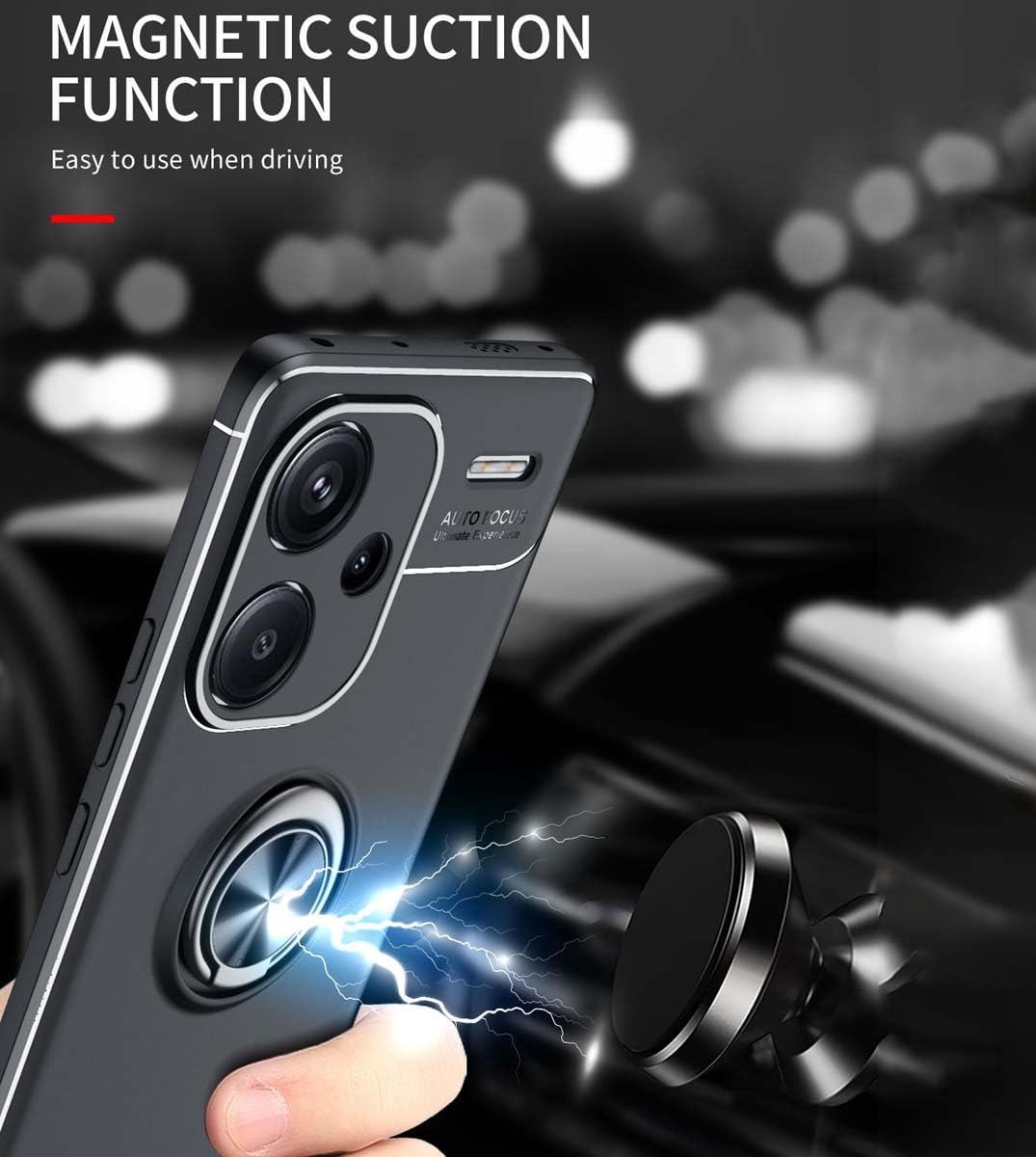Cover con anello per Xiaomi Redmi Note 13 Pro Plus ibrida, collezione Ring - nera - Italiano