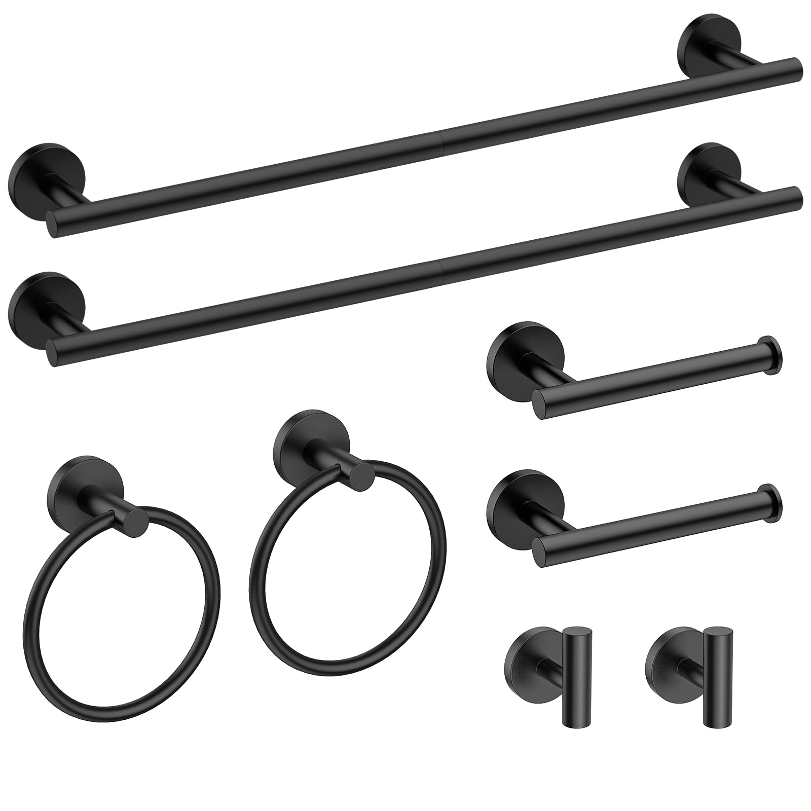 USHOWER Matte Black Bathroom Hardware Set - 8 Piece -1