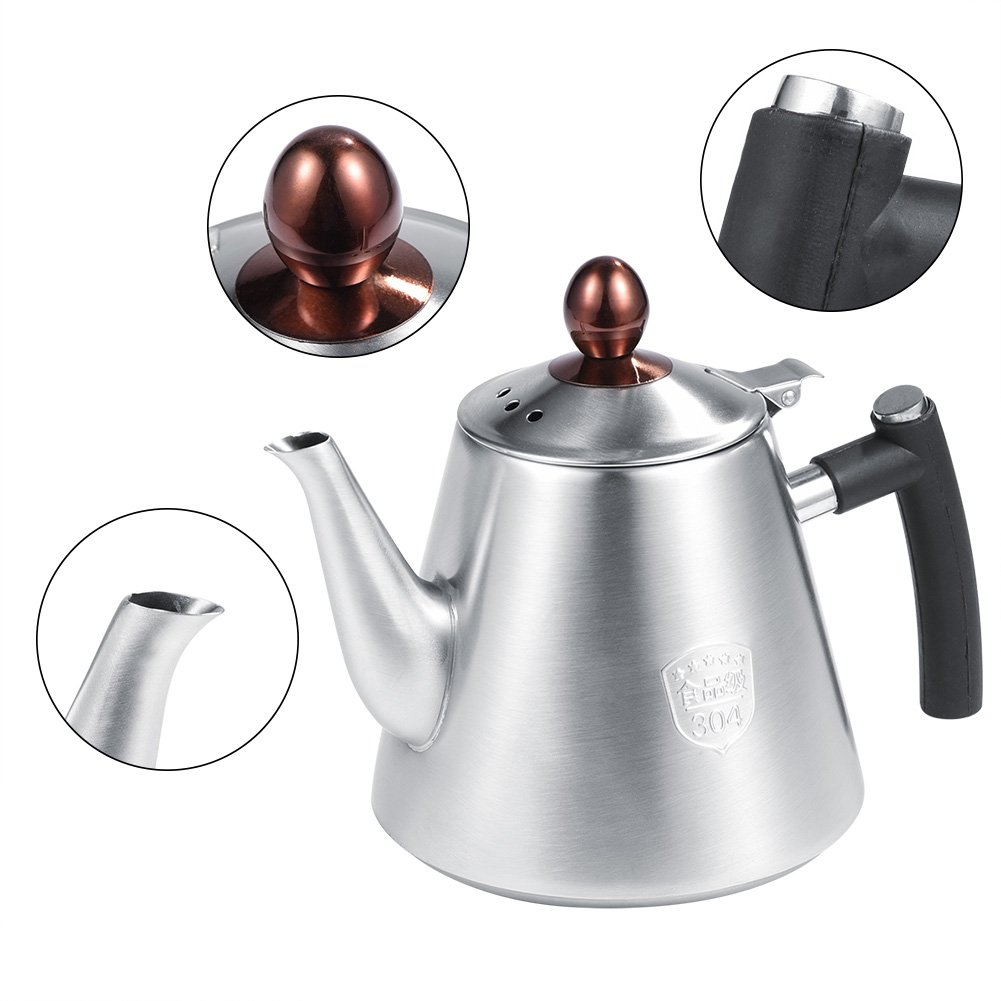 Théière, théière de 1,2 l de capacité en acier inoxydable cuisinière théière théière théière bouilloire résistante à la chaleur poignée en silicone à cuisson rapide (mat)