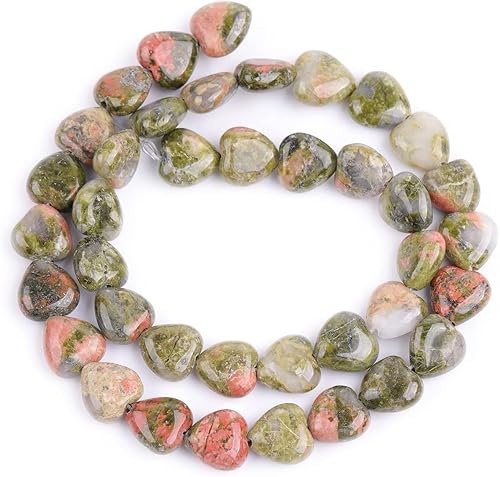 Miniatura 20 de GEM-Inside - Dijes de corazón de 0.394 pulgadas (0.394 in) con piedras preciosas de ojo de tigre amarillo natural para fabricación de joyas, hilo