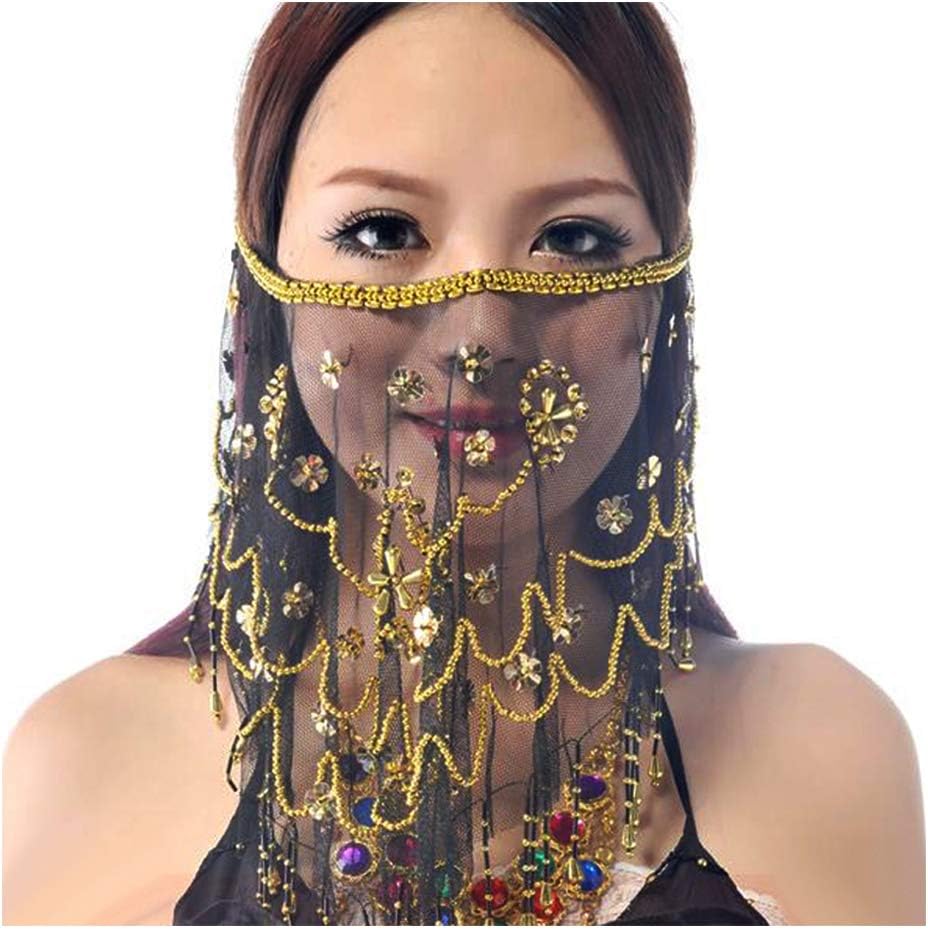 Wuchieal Women's Belly Dance Tribal Face Veil With Halloween Costume Accessory