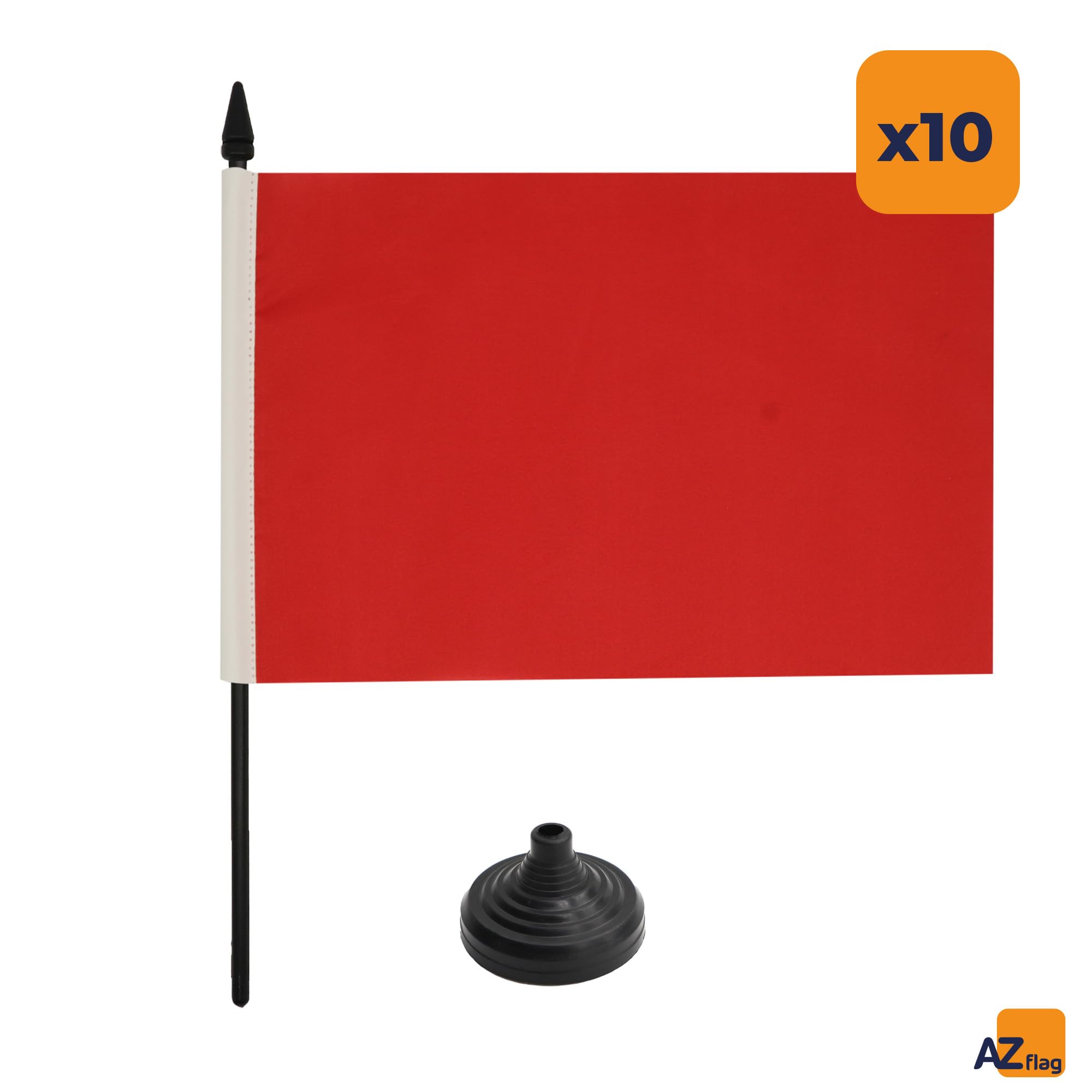 AZ FLAG Zestaw 10 Flagi na Biurko Jednokolorowy czerwony 21x14 cm | Do wnętrz flaga biurkowa szyte wykończenie ze wzmocnionymi krawędziami z plastikowy maszt i plastikowa podstawa