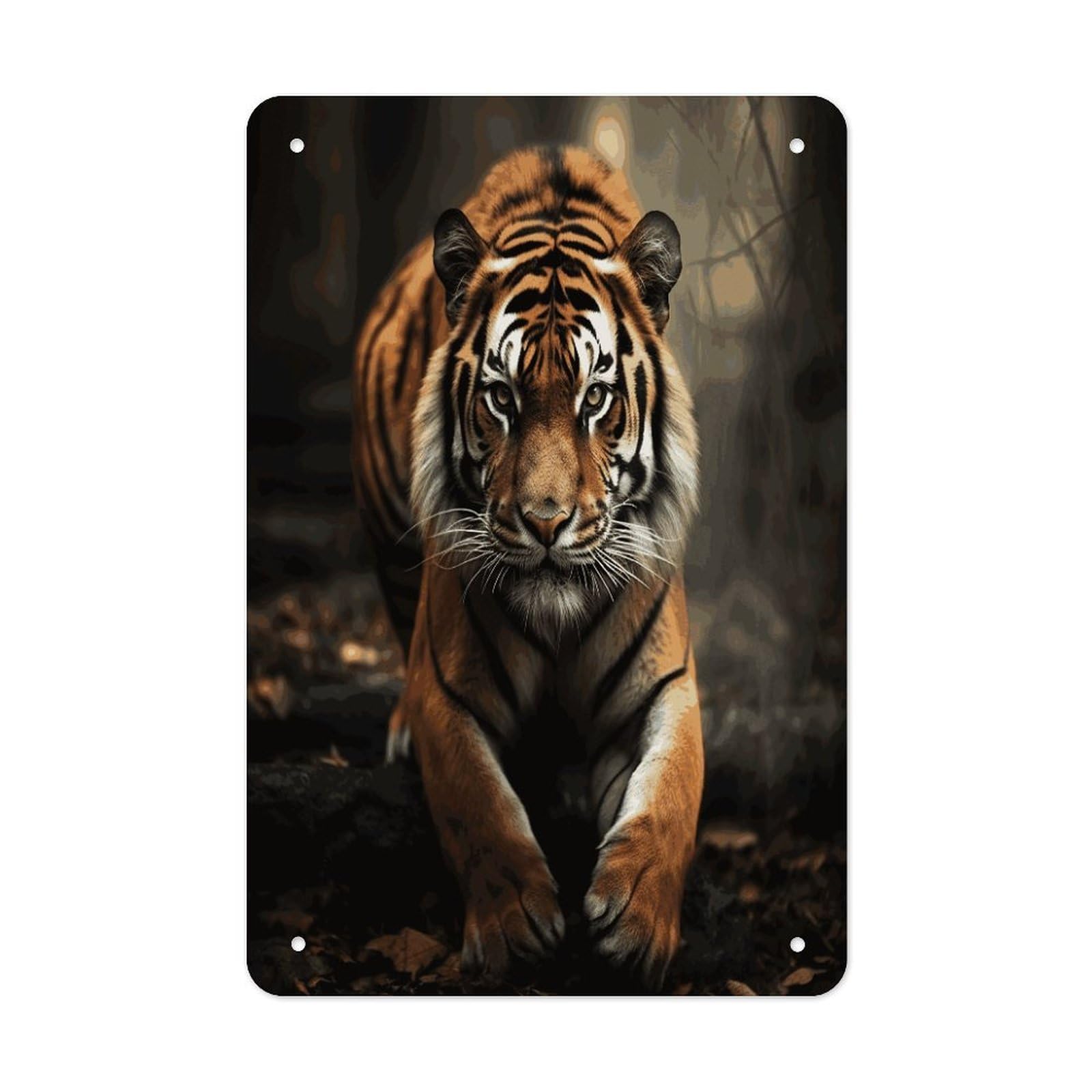 LDGSUPH Wild Animals Tiger Wall Art Prints Folded Edge Iron Sheet Painting with Holes for Wall Prints Decorative Picture Metal Signboard Decor Painting for Outdoor Indoor Wall Decor