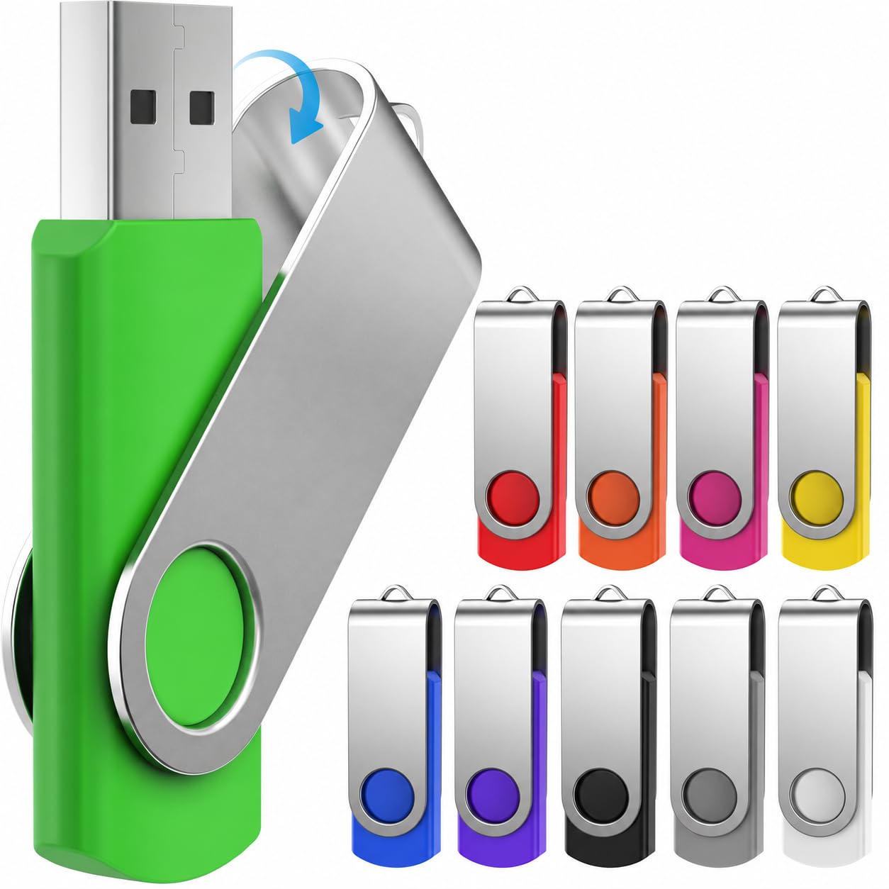 Chiavetta USB 32 GB 10 Pezzi Pennetta USB Pendrive 32 GB Penna-USB Portatile Pen Drive con Cordini - Girevole Memoria USB2.0 32 Giga Chiavette Colorate per Dati Foto Musica by FEBNISCTE