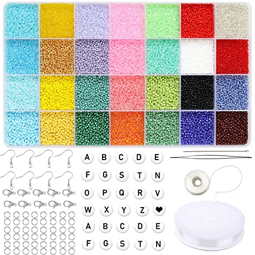 Tibaoffy Size 12 0 Crafts Glass Seed Beads 2mm Tiny Pony Beads Assorted Kit with Organizer Box for Jewelry Making (28 Assorted Multicolor Set, Total About 28000pcs)