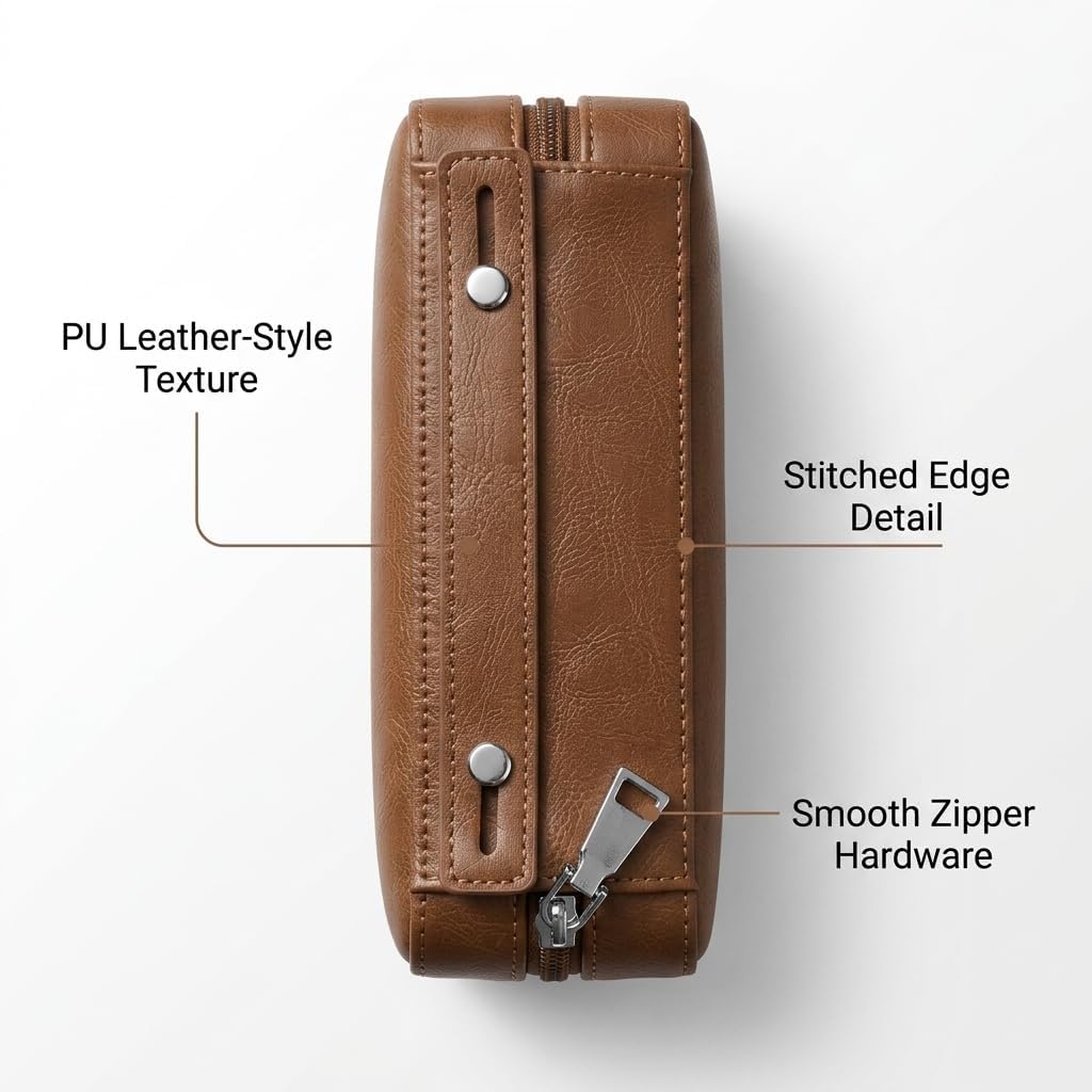 Portable Cigar Humidor Case, 7-Cigar Travel Humidor with Cedar Wood Interior, Brown PU Leather Cigar Case with Humidifier, Zippered Cigar Holder Organizer for Travel, Office, Gifts