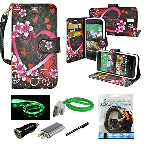 Htc Desire 626 / 626S Case, Mstechcorp, Magnetic Leather Folio Flip Book Wallet Pouch Case Cover With Fold Up Kickstand And Detachable Wrist Strap - Includes Accessories (Love Heart) #TOP9