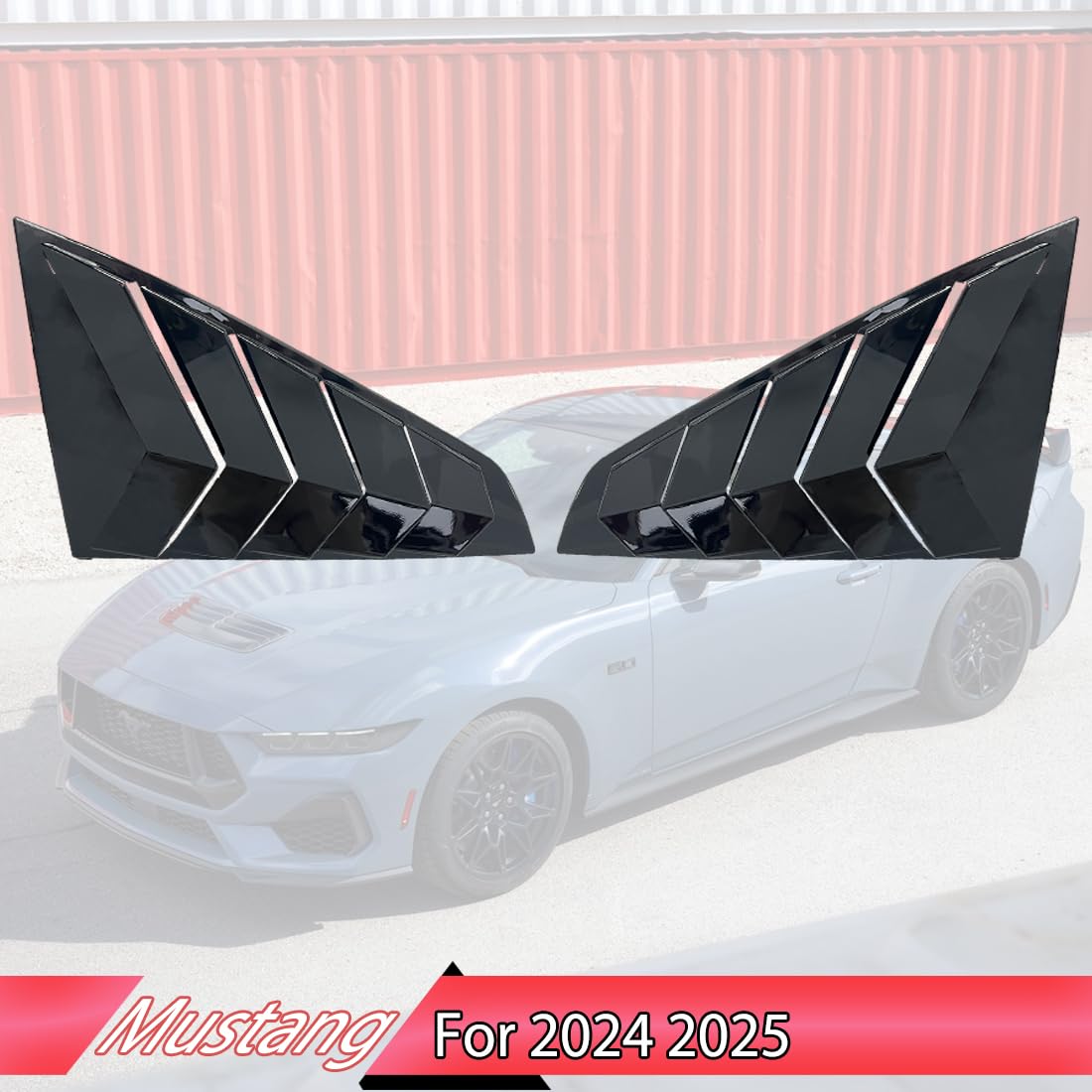 MUXEE Window Louver 2Pcs Side Vent Window Louvers for Ford Mustang 2024 2025, ABS Print Sport Window Decorative Covers, Exterior Trim Accessories - Bright Black