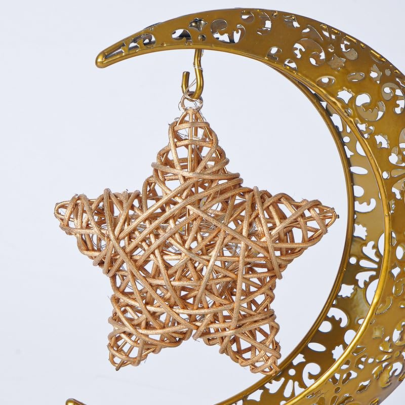 URFDCAD Lampada da tavolo a LED Ramadan a forma di luna, lampada da tavolo a forma di luna e stella, lampada da comodino a LED, a batteria, decorazione per feste musulmane, per