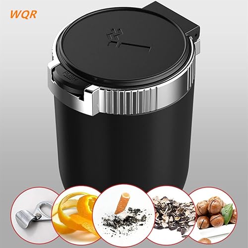 Miniatura 10 de Cenicero de automóvil con tapa, bandeja de cenizas portátil, mini bote de basura dorado con luz LED azul, resistente al viento para viajes al aire