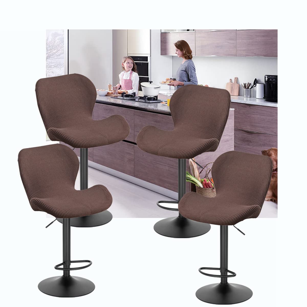 Fodere Per Sgabelli Da Bar - Set Di 4, Elasticizzate, Per Sgabelli Curvi Con Schienale, Grigio Scuro, Lavabili