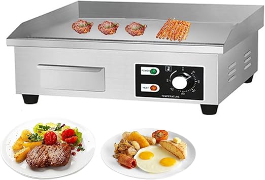Commercial Electric Griddle, 17 Teppanyaki Grill, 2500W Electric Flat Top Grill, Stainless Steel Electric Countertop Griddle, 50-300C Countertop Griddle for Pancake, Chicken