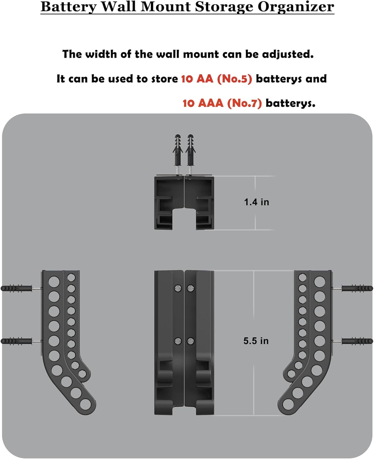 Battery Storage Organizer AA & AAA Combo Small Battery Keeper Wall Holder Battery Dispenser Container First-in First-out