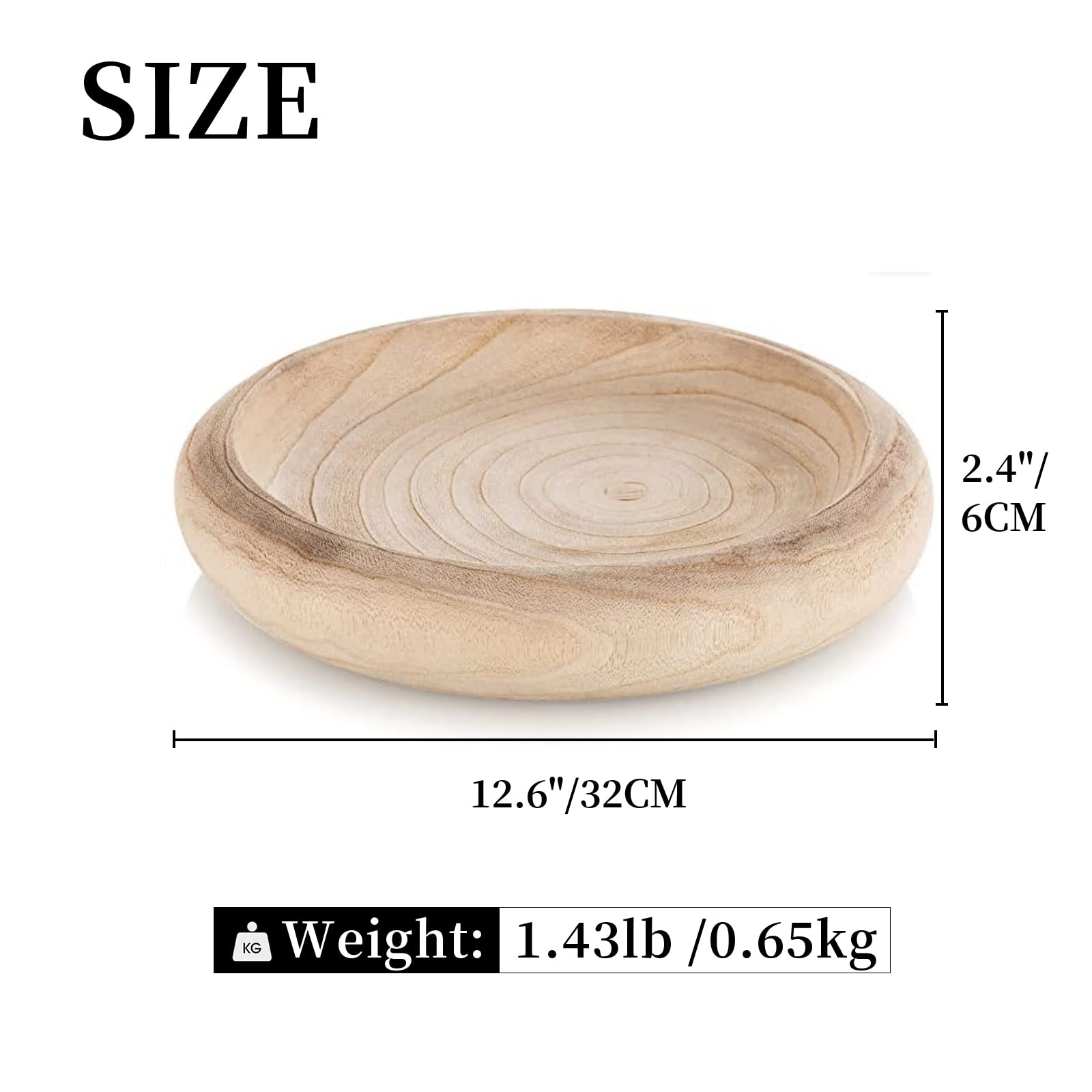 Hanobe Decoratif Bol en Bois: Rond Plateau de Service Vide Poche Entree Bois Table Deco Rustique Petit Bols Coupelle Decorative pour Maison de Table