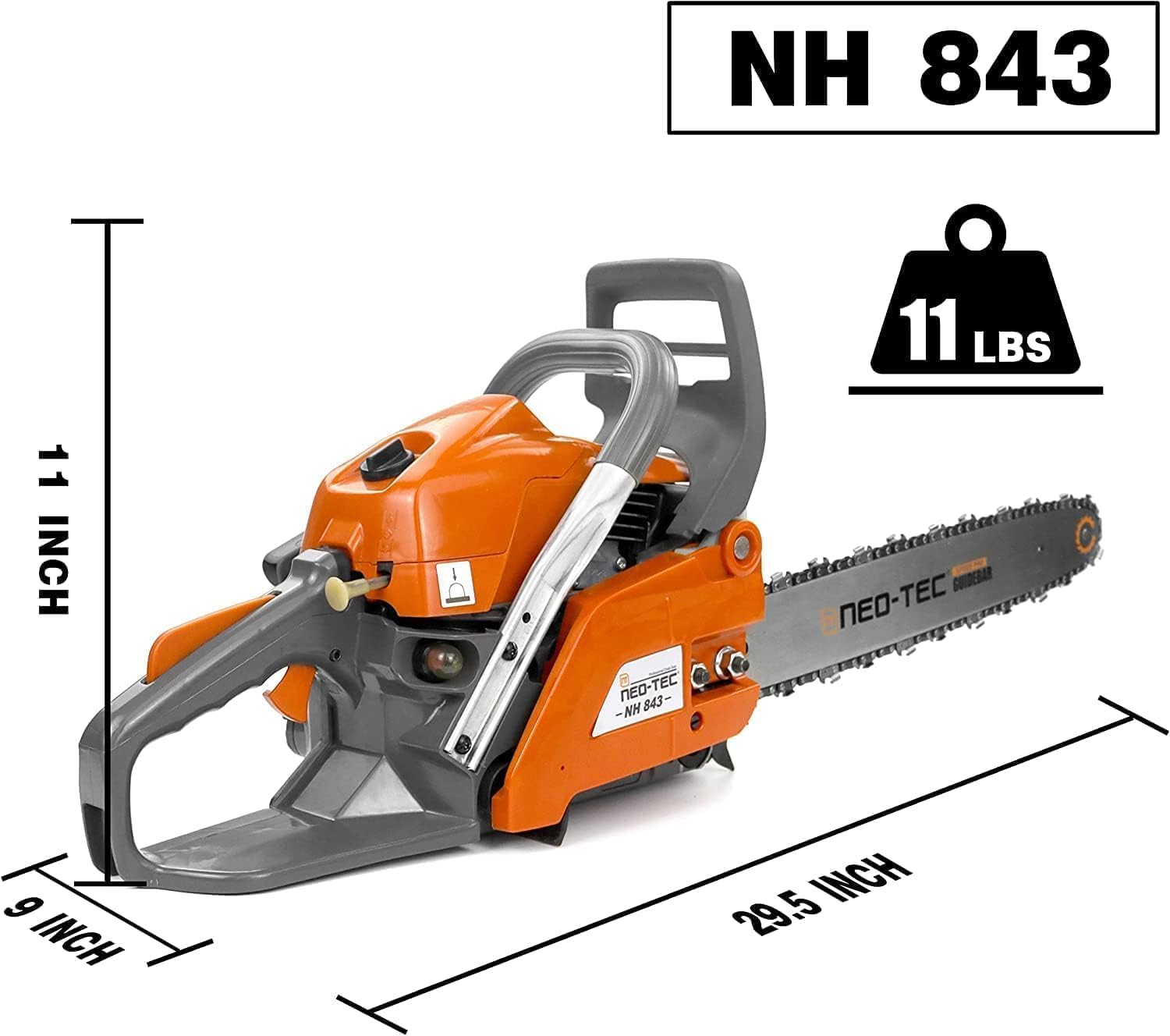 43cc Gas Chainsaw, NH843 Powerhead with 16 Inch Guide Bar and Chain, Power Chain Saw 2.95HP 2,2KW 16" Gasoline Chainsaws