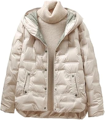 Dbdkejj Womens Down Jacket Casual Single Breasted Hooded Lightweight Quilted Windproof Warm Down Parka Jacket