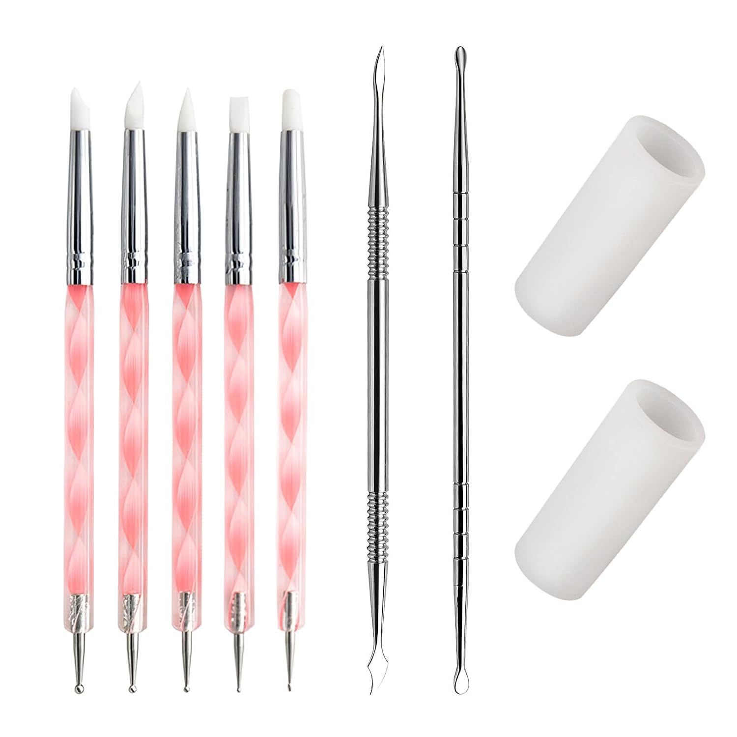 Nail Art Tools Set, 9 Pcs Acrylic Gel Sculpting Kit Featuring Nail Dotting Tool Pens, Metal Carving Sticks & Silicone Finger Sleeves For Beginners Manicure Tech