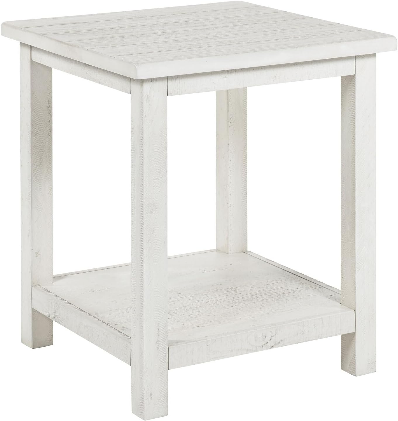 HomeStock Wood End Table with Shelf - Distressed White - Living Room Accent