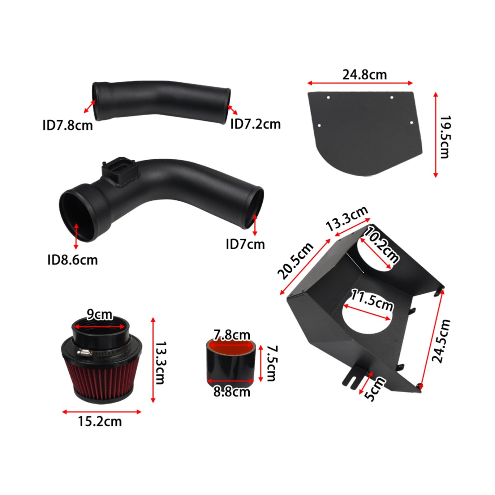Kit Admisión Frío Flujo Tubo Admisión con Filtro Resistente Al Térmico Filtro Cono para Entusiastas l Motor, Conductores
