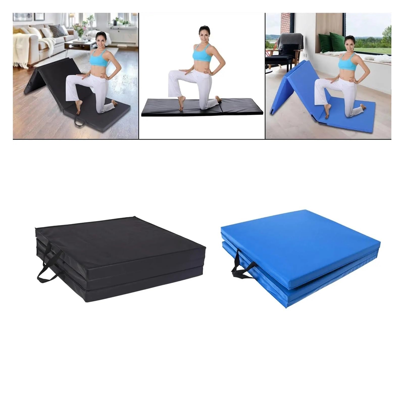 Klappbare Gymnastikmatten mit Tragegriffkissen for das Training im Freien und im Innenbereich Für Turnen(Blue)