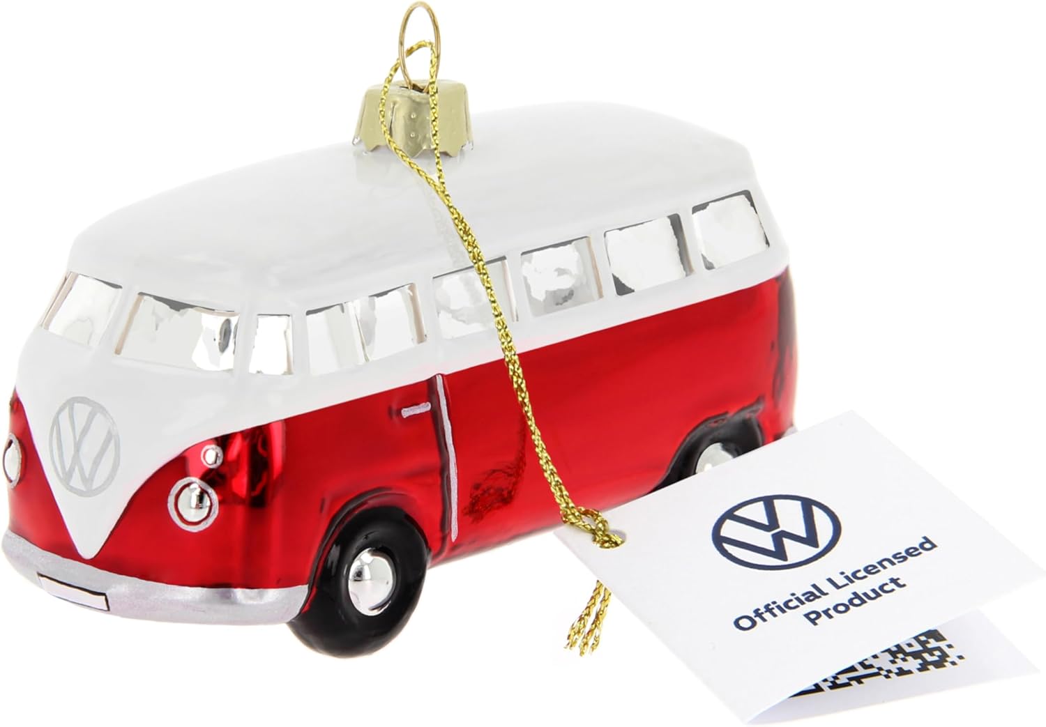 BRISA VW Collection - Volkswagen T1 Bulli Bus Glass Christmas Decoration & Decoration in Gift Box (1:40 Scale) (Red)