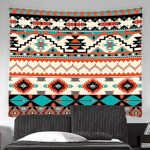 Aztec Tapestry Abstract Geometric Southwestern Native Retro Navajo Ethnic American Tribal Vintage Colorful Pixel Pattern Orange Home Decor Wall Hanging Art For Living Room Bedroom Dorm(90X71 Inch) #TOP5