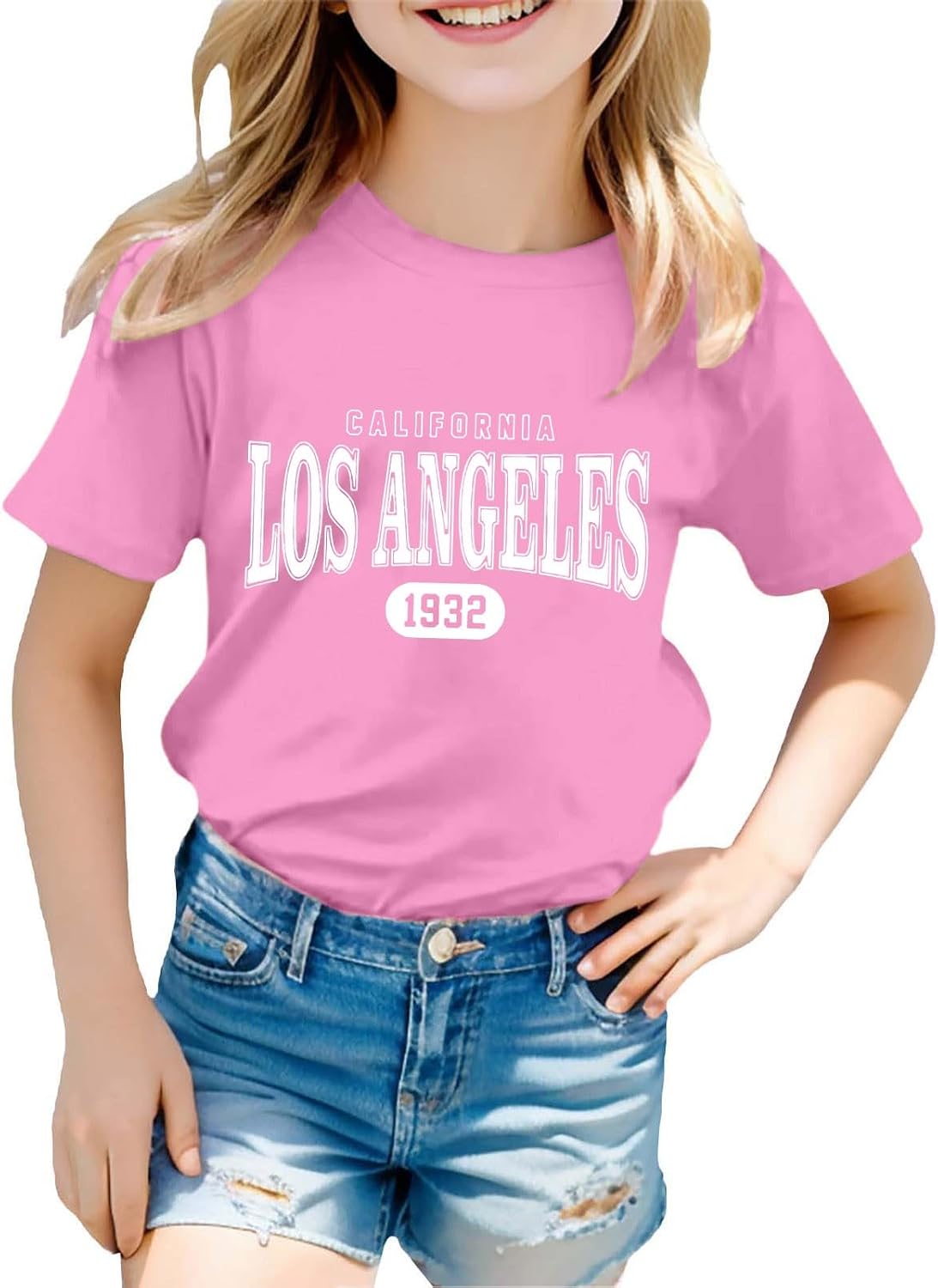 Toddler Girls T Shirts Short Sleeve Casual Summer Crewneck Letter Unisex Kids T-Shirts Basic Outdoor Athletic-Fit Play Wear