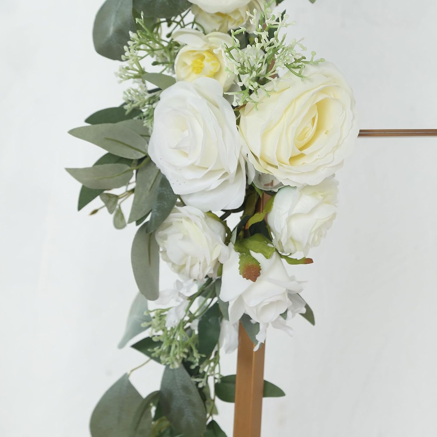 Efavormart Set of 2 White Silk Rose Floral Swag Wedding Arch Decor with Eucalyptus Leaves, Artificial Flower Arrangement Table Centerpiece Party Decorations - 20",30"