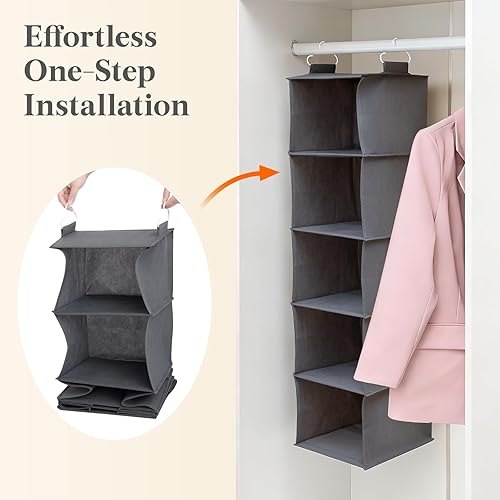 Miniatura 6 de Lifewit 5 Tier Hanging Closet Organizer and Storage for Shelves, Foldable Clothes Storage Shelf with 2 Sturdy Hooks for Clothing Organization, Dorm