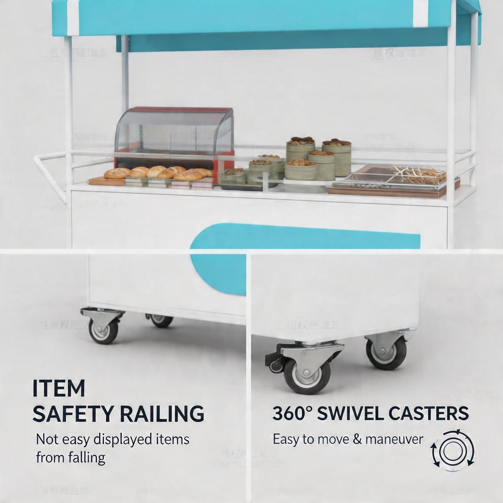 Quiosco de Comida Concesionaria Móvil de Venta Ambulante de Comida con Ruedas Freno para Eventos Fiestas y Puestos de Mercado.(Giallo,120x58x190cm)