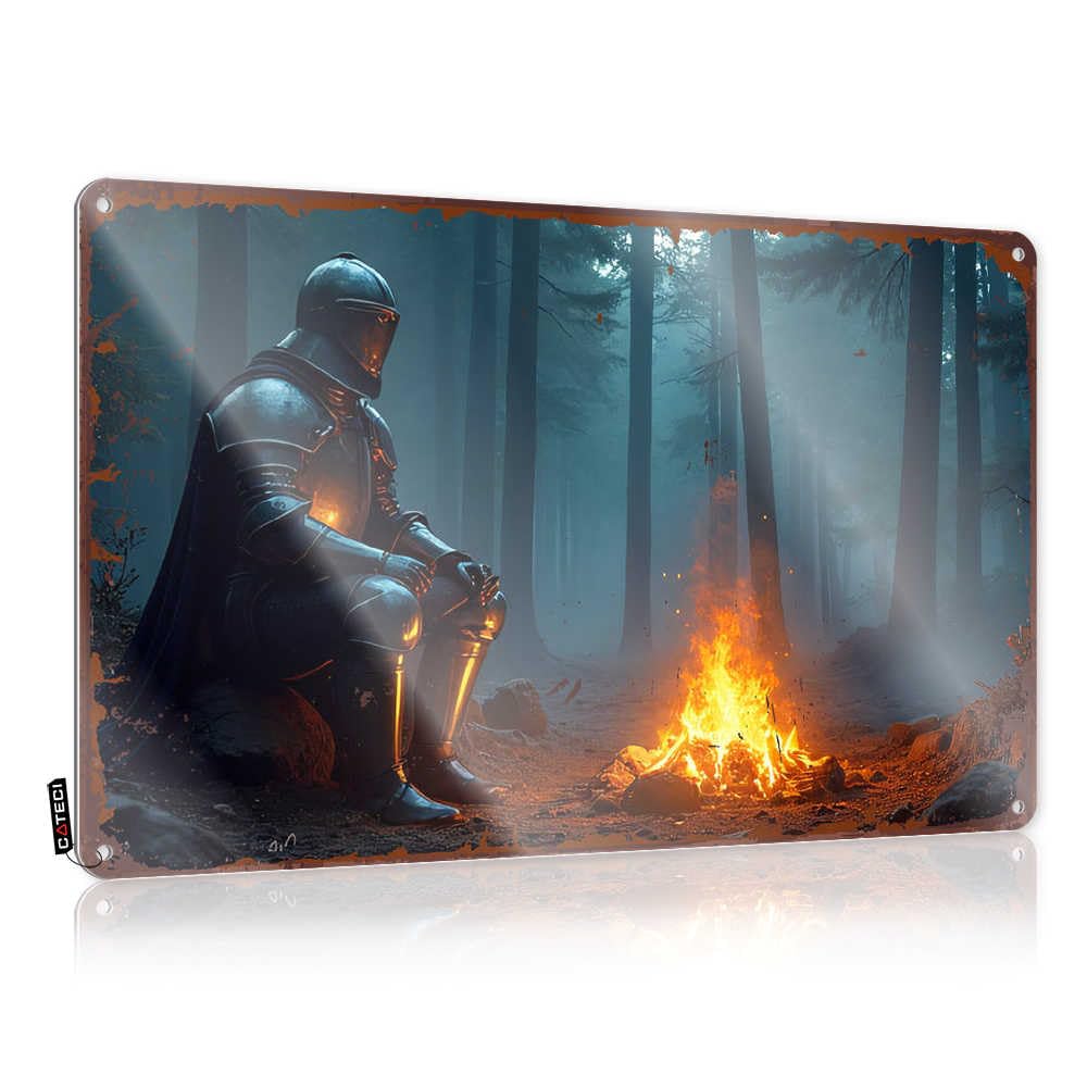 Fzfn Girls Colour Knight In Armor By The Campfire: A Mystical Forest Scene Gorgeous Plaques | Vintage Style Ideas Playroom Decoration Easy Hang(20X30cm)