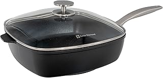 Nonstick Hybrid Ceramic and Diamond-Infused Square Saute Pan With Glass Lid, PFAS- and PFOA-free, Dishwasher & Oven Safe Up To 500 °F, 11 x 11-Inches