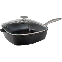 Swiss Diamond Nonstick Hybrid Ceramic and Diamond-Infused Square Saute Pan With Glass Lid, Dou Ceramic, Dishwasher & Oven Safe Up To 500 F, 11 x 11-Inches
