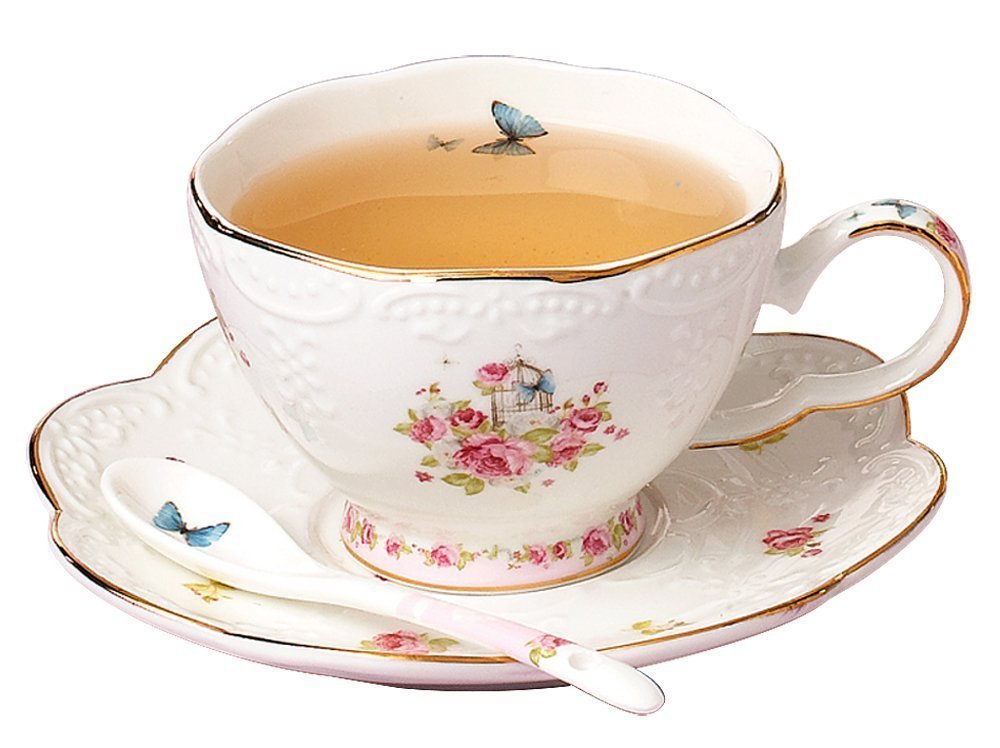 Tee-Set aus Knochenporzellan mit Blumenmuster, für 2 Personen, inklusive Teekanne, Tassen und Untertassen, Stövchen und Teesieb, elegantes Kaffee- und Teeservice, für Teeliebhaber