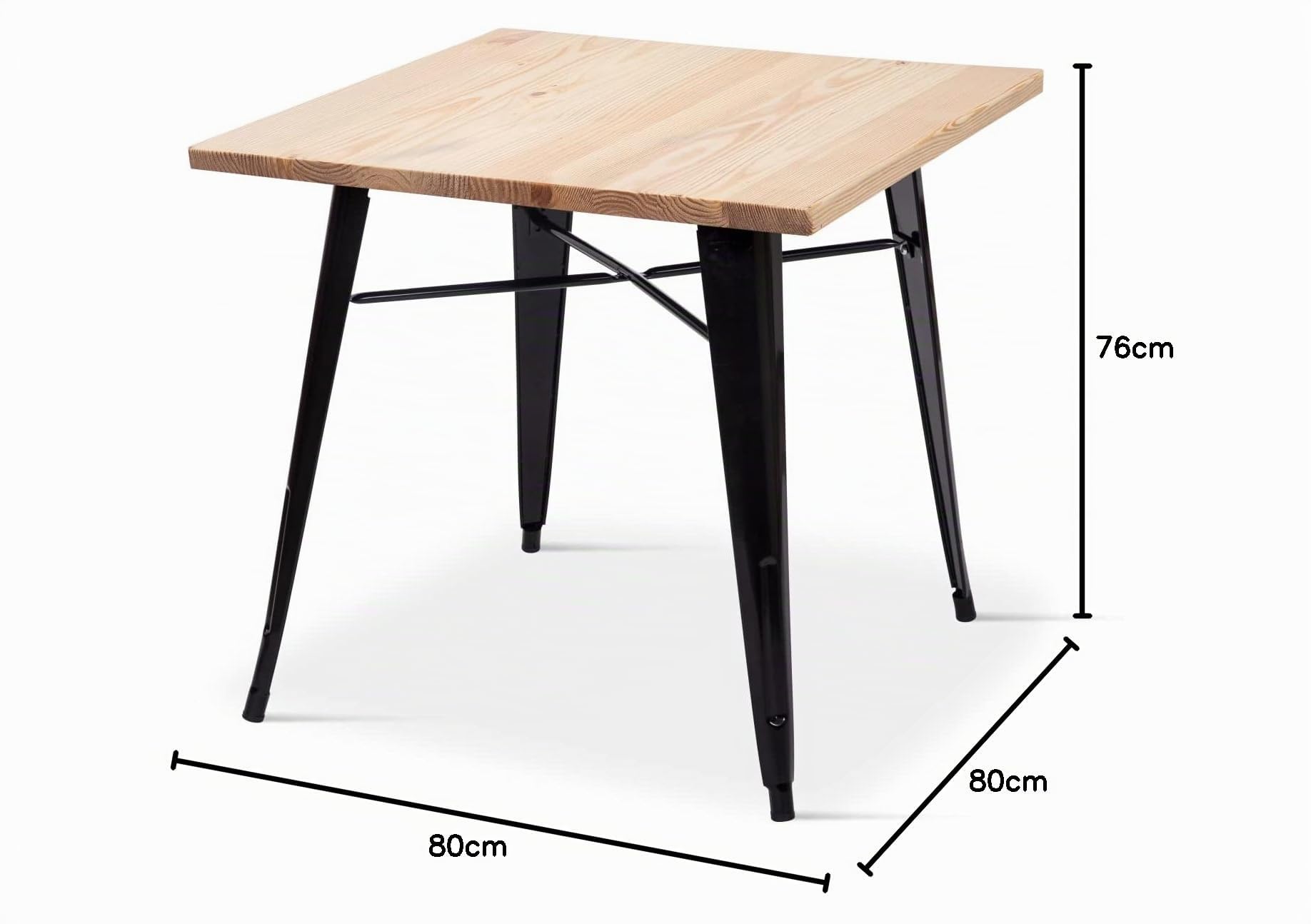 Kosmi Table Style Industriel en métal Noir Mat et Bois Clair - 80x80 cm