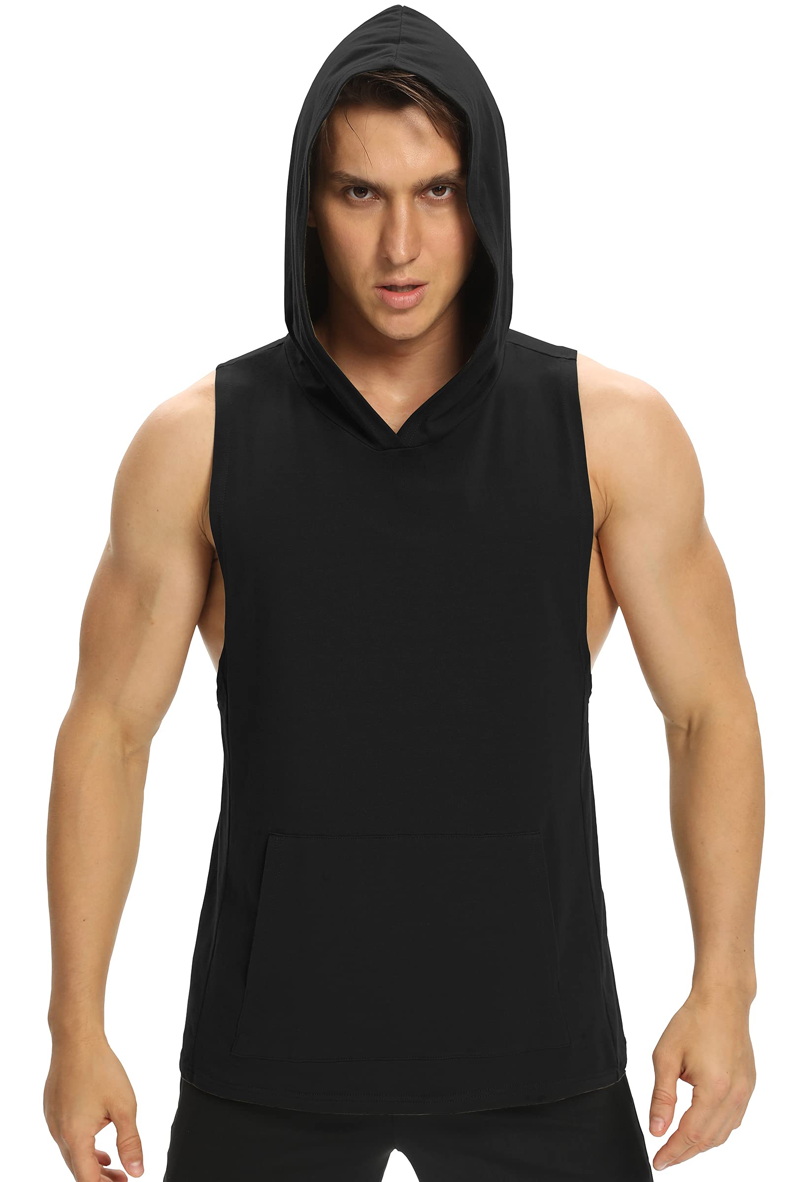 Mens Sleeveless Stretchy Sports Hooded Tank Tops Casual Muscle T Shirts Cool Summer Bodybuilding Workout Gym Hoodies