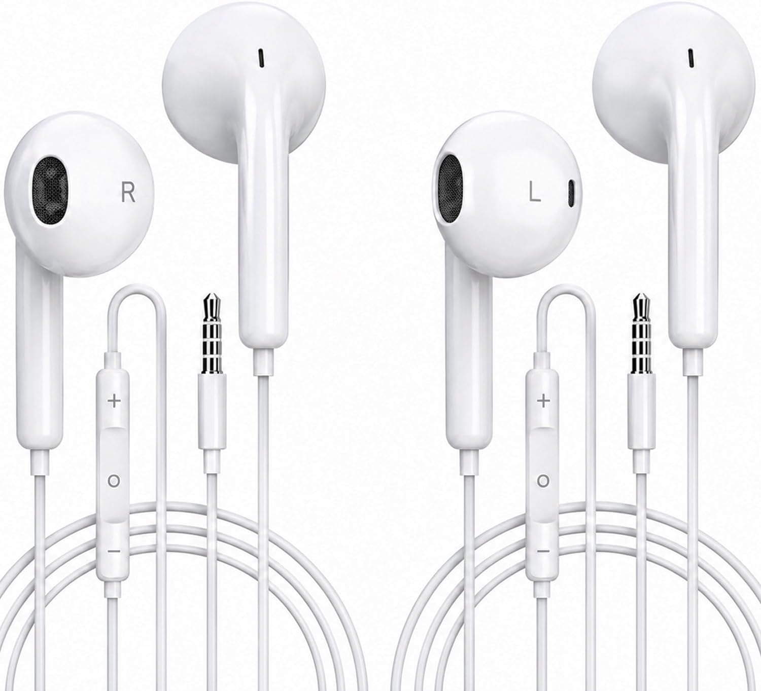 2 Pack 3.5mm Wired Headphone Plug, In-Ear Earphones, Noise Isolating with Built-in Microphone & Volume Control Compatible with iPhone iPad iPod MP3 MP4 Samsung Huawei Laptop
