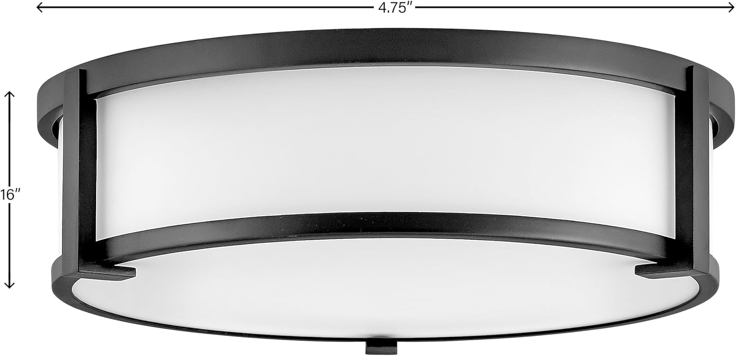 Hinkley Lowell 3243BK Medium Flush Mount Ceiling Light, Twist Lock System Keeps Fixture Flush with Ceiling, Damp-Rated for Bathrooms, Laundry Rooms, Black and Etched Opal Glass
