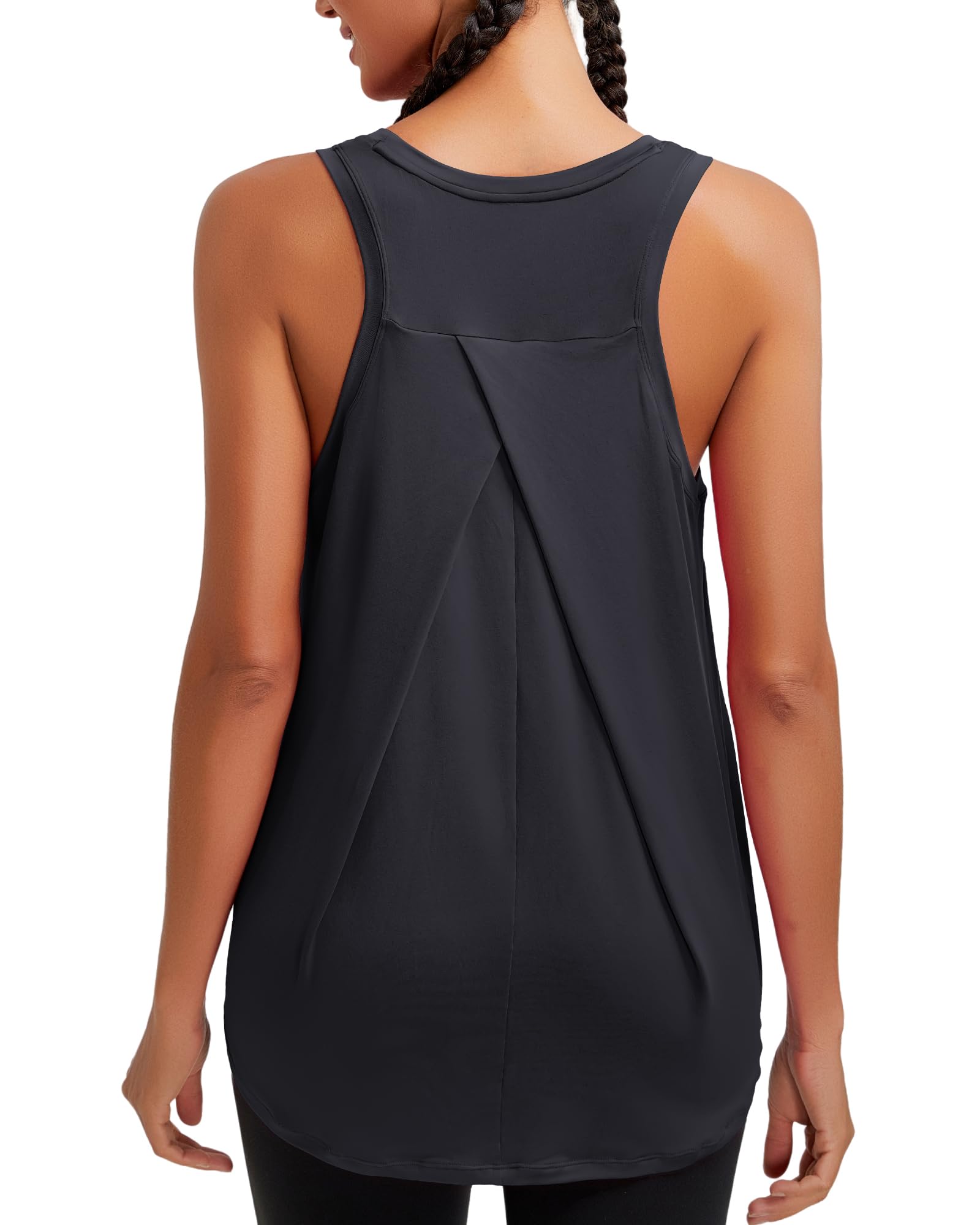 RUNNING GIRL Womens Workout Tops for Women Racerback Tank Tops Mesh Yoga Shirts Athletic Running Tank Tops Sleeveless Gym Clothes(ZS3078_Black_L)