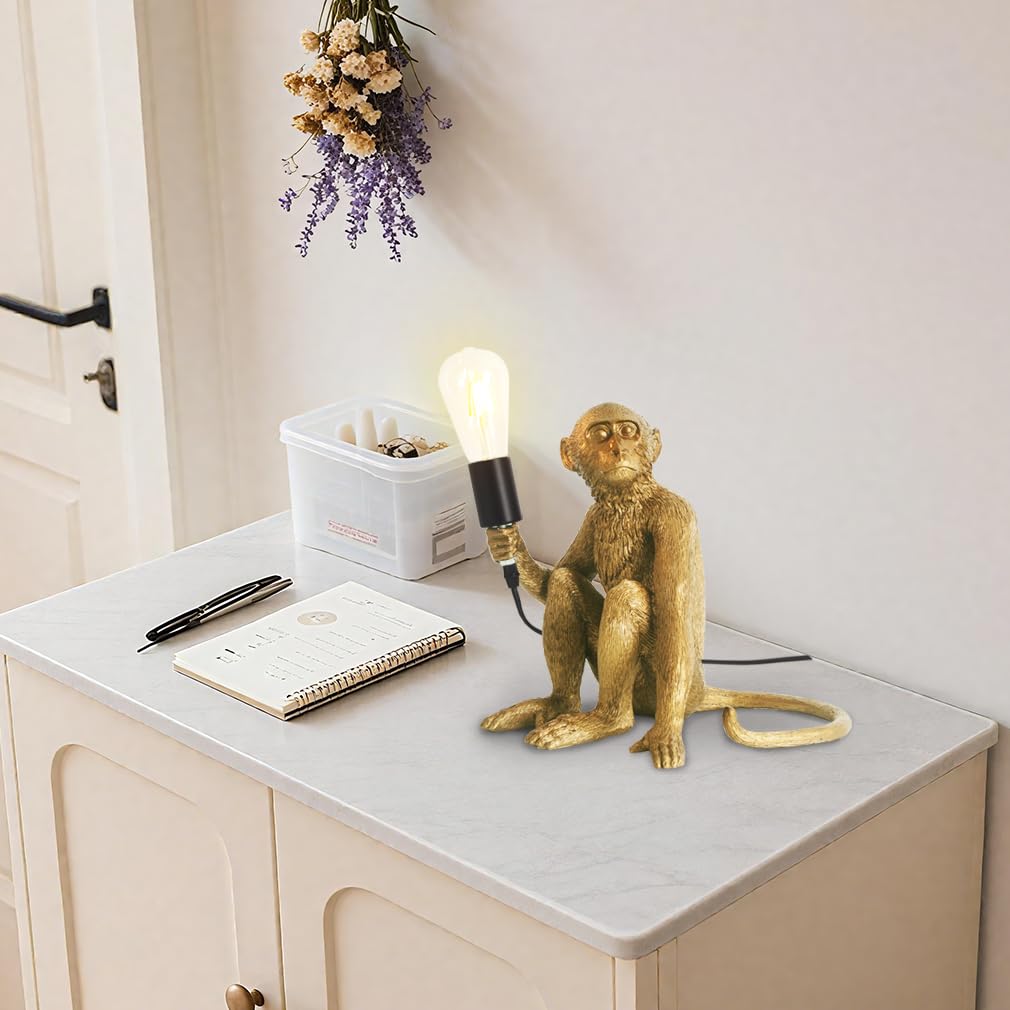 Affe Niedlich led lámpara de mesa mono dorado Nachttischlampe für Schlafzimmer,Creativa resina animal lámpara de escritorio,divertido monje lámpara para la decoración del hogar,mono regalo,E27 Sockel